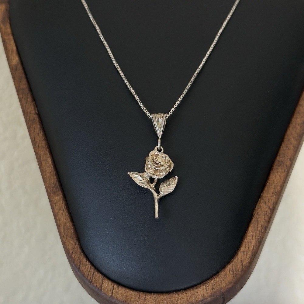 Elegant Sterling Silver Rose Flower Pendant .925 Floral Jewelry